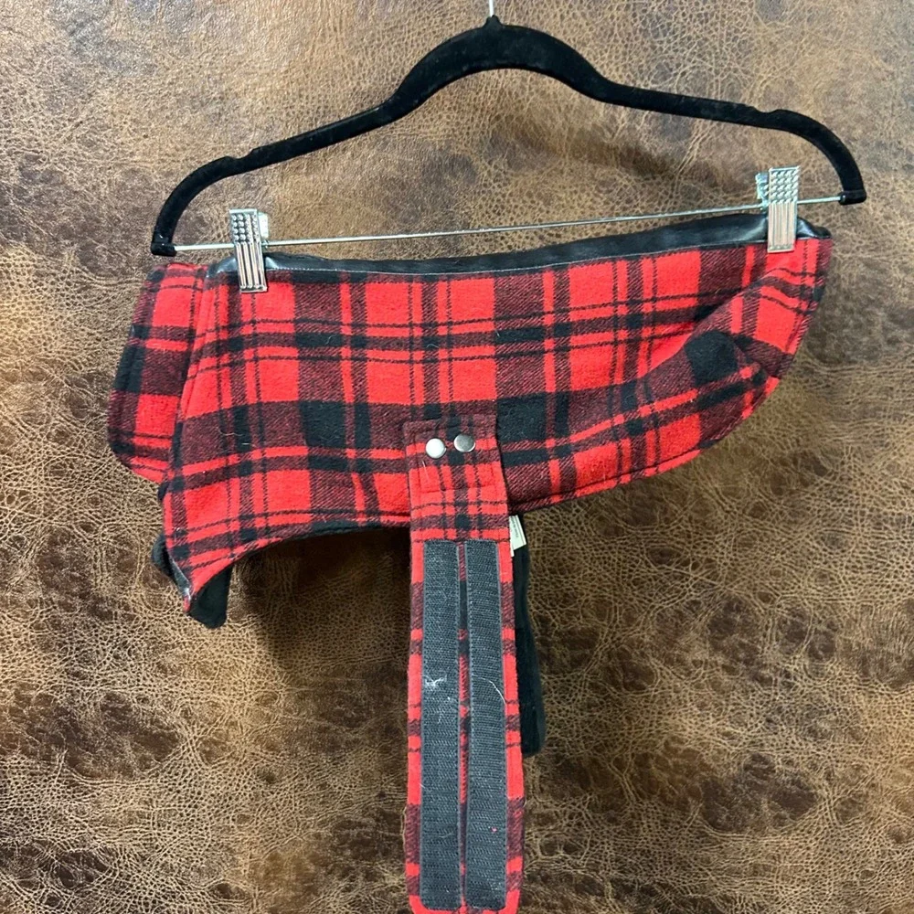 Bailey‎ & Bella Red Black Plaid Dog Pet Jacket Velcro Closure. Faux Leather